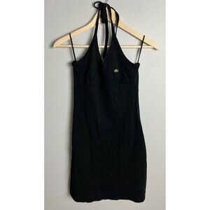 Lacoste Black Halter Mini Dress Cotton Stretch Logo Detail Size 36 Small Women’s